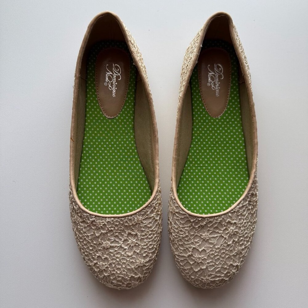 Dominique Nicole Size 5M Lace Ballet Flats Biege
